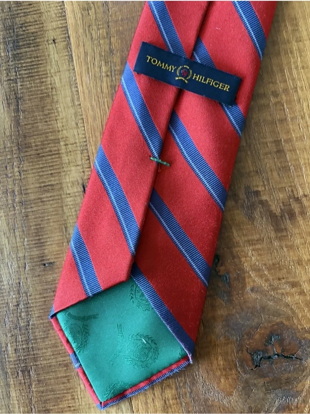 Tommy Hilfiger men's 100% silk tie red blue necktie business